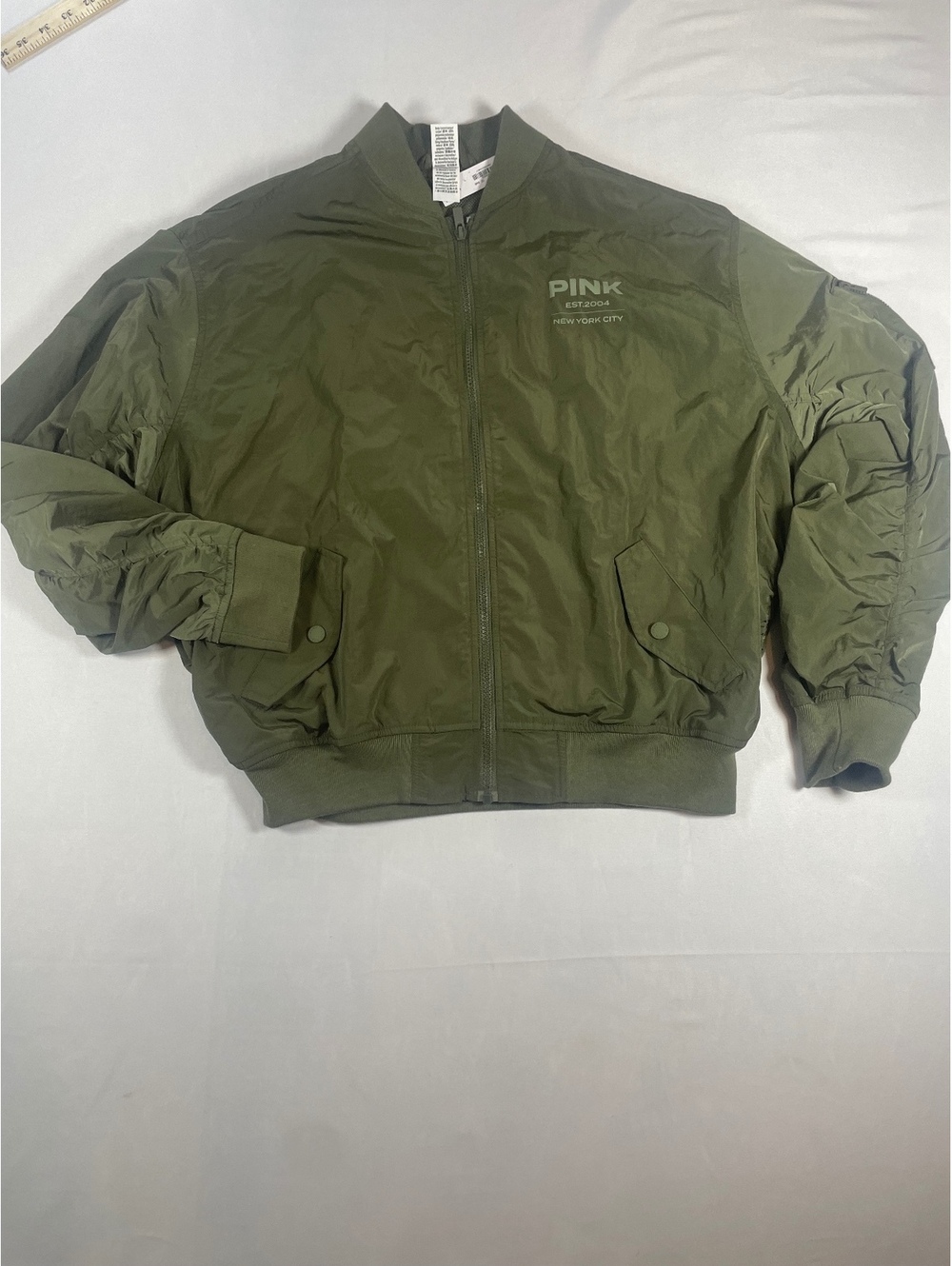 PINK Victoria's Secret Olive Green Bomber Jacket NWT Size Small Full Zip